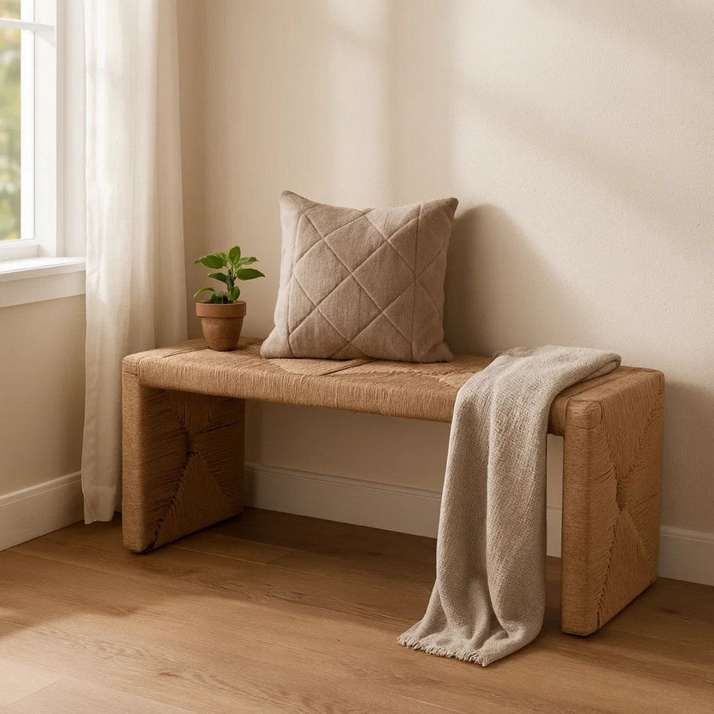 Koe Accent Bench, 49 Inch Wide Handwoven Natural Jute Woven Frame -BM338754