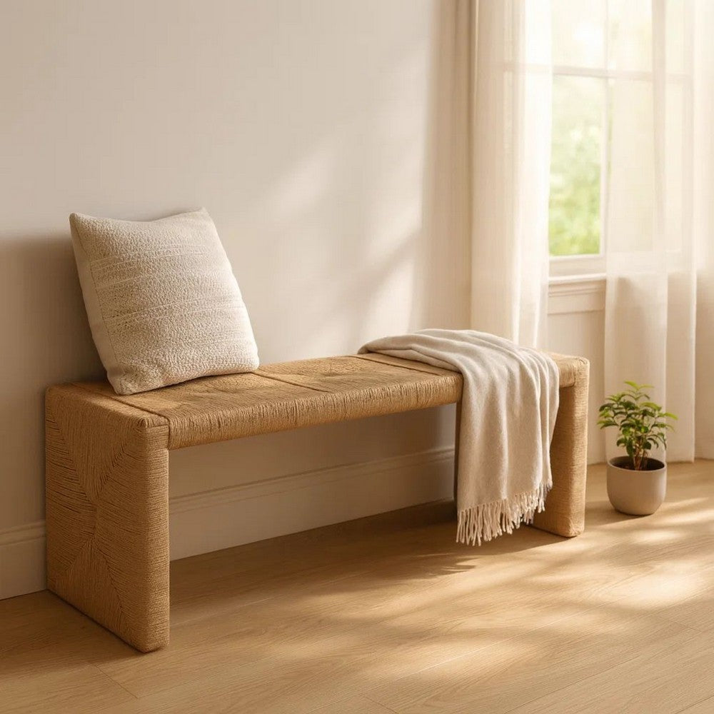 Koe Accent Bench, 49 Inch Wide Handwoven Natural Jute Woven Frame -BM338754