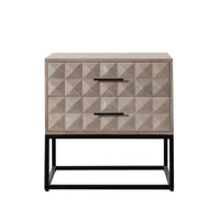 Zoe End Table Nightstand, Ash Gray Carved Fronts, Black Metal Base - BM338755