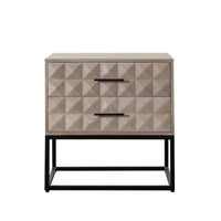 Zoe End Table Nightstand, Ash Gray Carved Fronts, Black Metal Base - BM338755