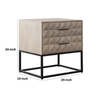 Zoe End Table Nightstand, Ash Gray Carved Fronts, Black Metal Base - BM338755
