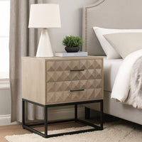 Zoe End Table Nightstand, Ash Gray Carved Fronts, Black Metal Base - BM338755