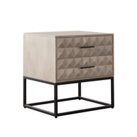 Zoe End Table Nightstand, Ash Gray Carved Fronts, Black Metal Base - BM338755