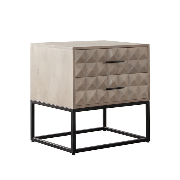 Zoe End Table Nightstand, Ash Gray Carved Fronts, Black Metal Base - BM338755