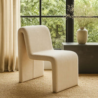 Nena Armless Dining Chair, Curved Light Camel Brown Shearling Fabric - BM338759