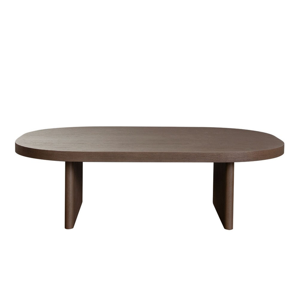 Peny Coffee Table, 47 Inch Oval Top with / Panel Legs in Dark Oak Brown -BM338762