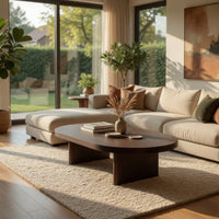 Peny Coffee Table, 47 Inch Oval Top with / Panel Legs in Dark Oak Brown -BM338762