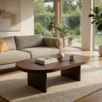 Peny Coffee Table, 47 Inch Oval Top with / Panel Legs in Dark Oak Brown -BM338762