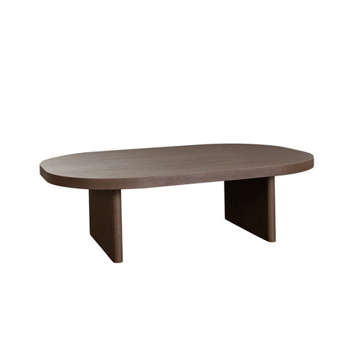 Peny Coffee Table, 47 Inch Oval Top with / Panel Legs in Dark Oak Brown -BM338762