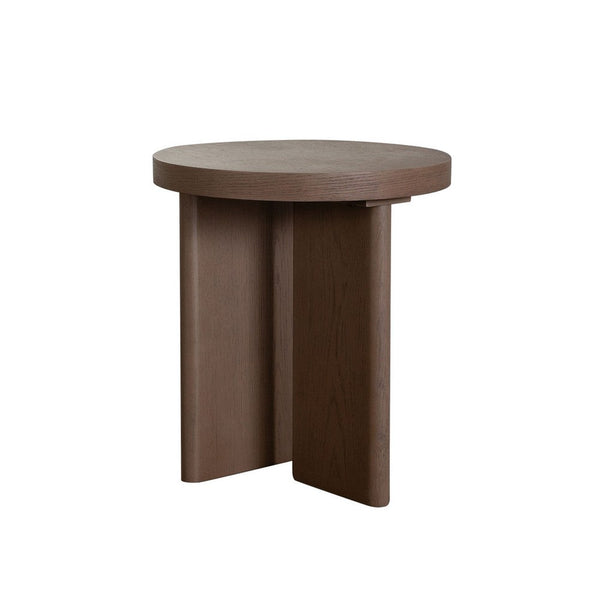 Peny Side End Table, 18 Inch Round Top with Cross Legs in Dark Oak Brown -BM338763