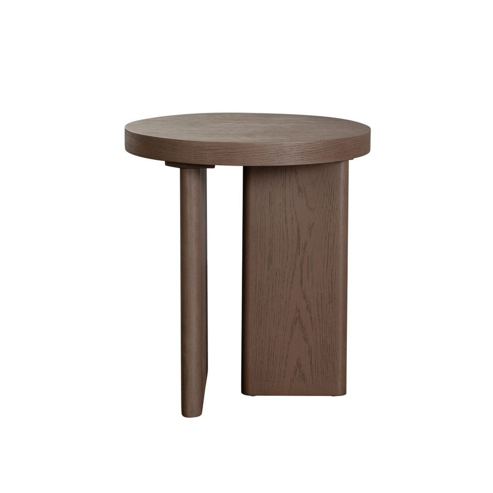 Peny Side End Table, 18 Inch Round Top with Cross Legs in Dark Oak Brown -BM338763