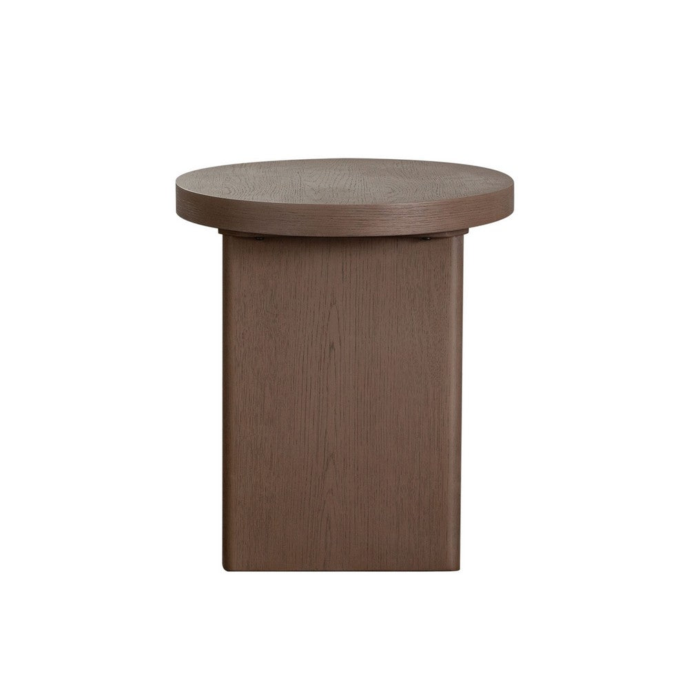 Peny Side End Table, 18 Inch Round Top with Cross Legs in Dark Oak Brown -BM338763