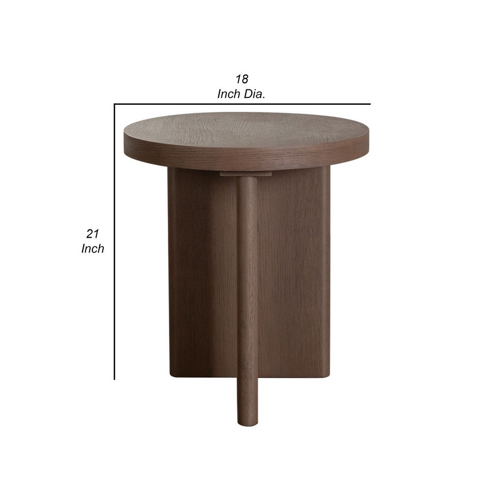 Peny Side End Table, 18 Inch Round Top with Cross Legs in Dark Oak Brown -BM338763