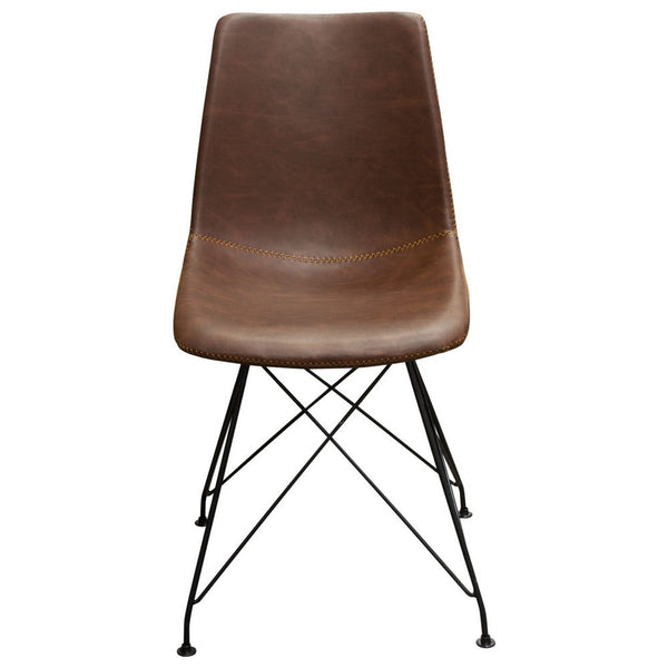 Tery Dining Side Chair Set of 4, Chocolate Brown Faux Leather, Black Legs - BM338766
