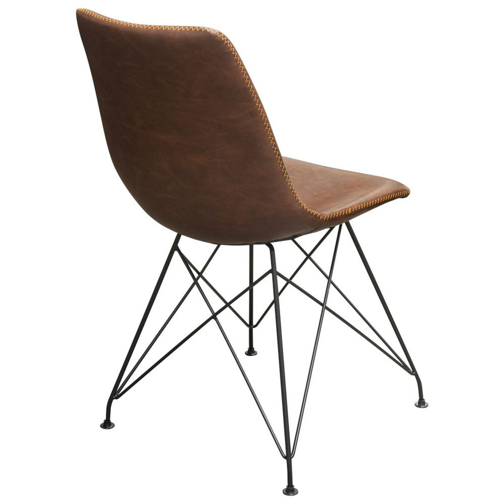 Tery Dining Side Chair Set of 4, Chocolate Brown Faux Leather, Black Legs - BM338766