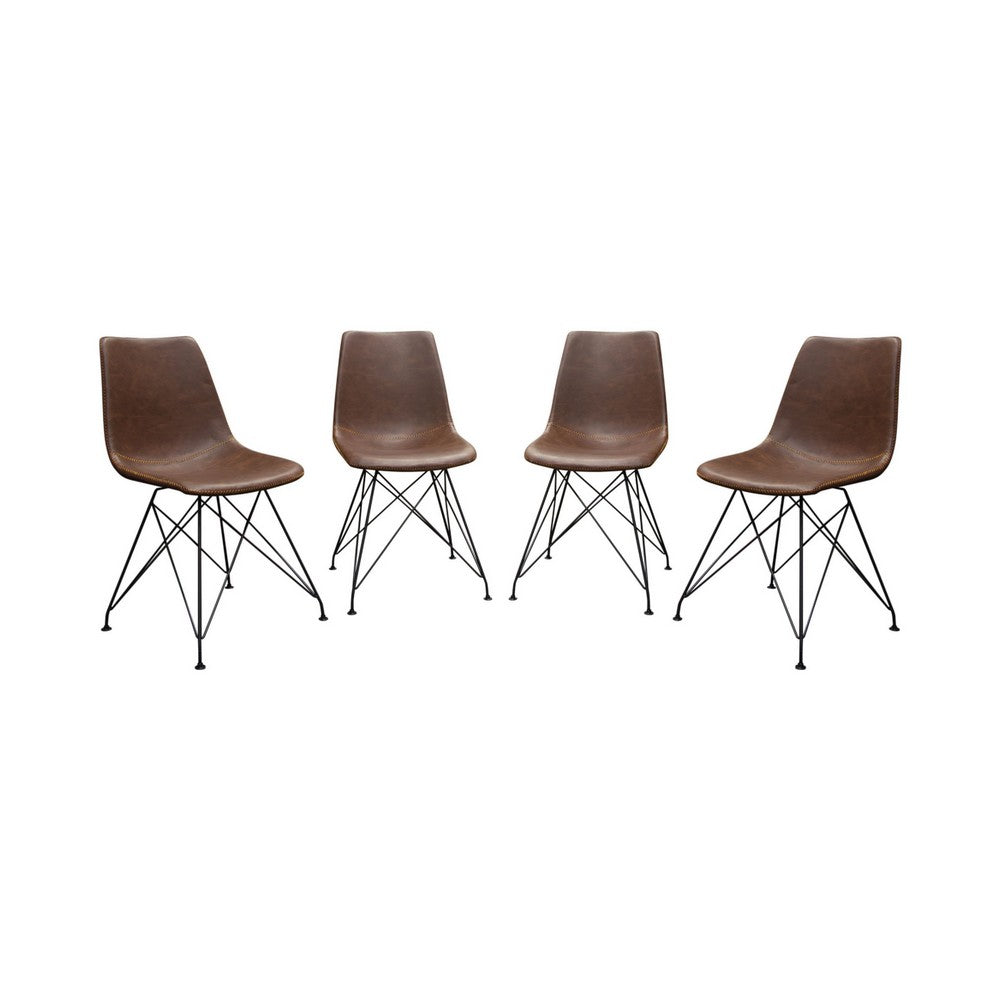 Tery Dining Side Chair Set of 4, Chocolate Brown Faux Leather, Black Legs - BM338766