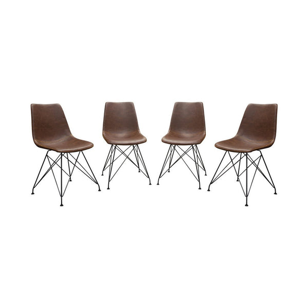 Tery Dining Side Chair Set of 4, Chocolate Brown Faux Leather, Black Legs - BM338766