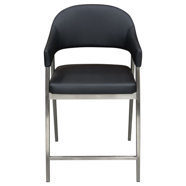 Arie Counter Height Chair Set of 2, Black Faux Leather Seat and Back -BM338769