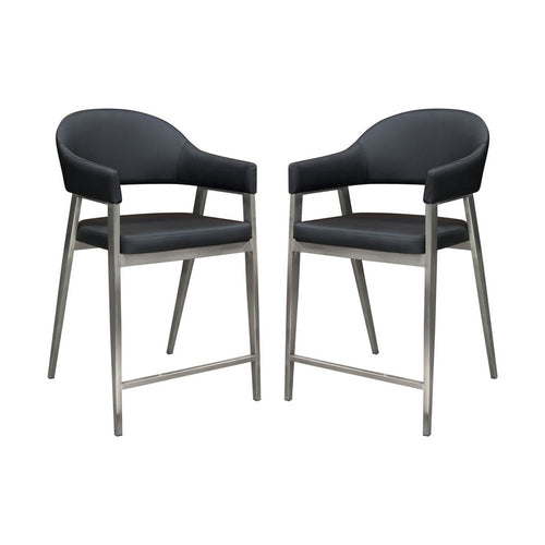 Arie Counter Height Chair Set of 2, Black Faux Leather Seat and Back -BM338769