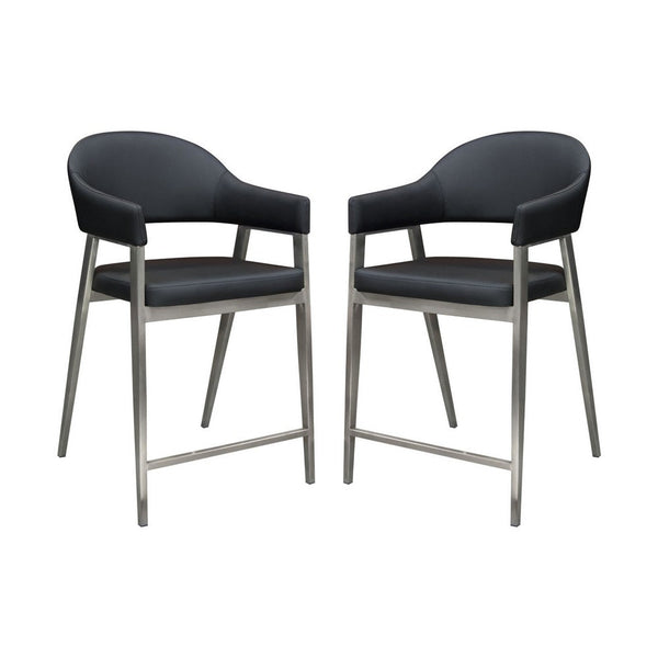 Arie Counter Height Chair Set of 2, Black Faux Leather Seat and Back -BM338769