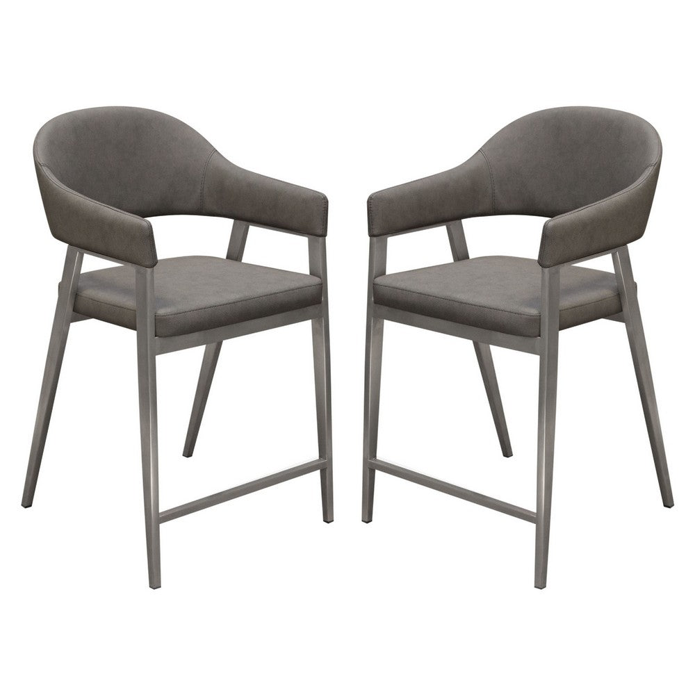 Arie Counter Height Chair Set of 2, Gray Faux Leather Seat and Back -BM338770