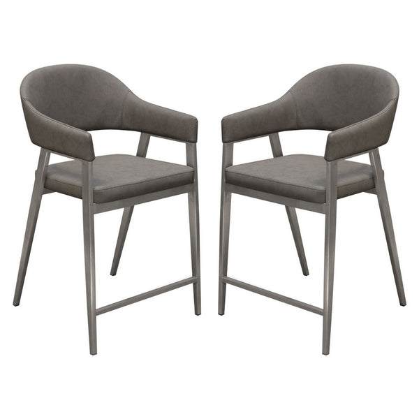Arie Counter Height Chair Set of 2, Gray Faux Leather Seat and Back -BM338770