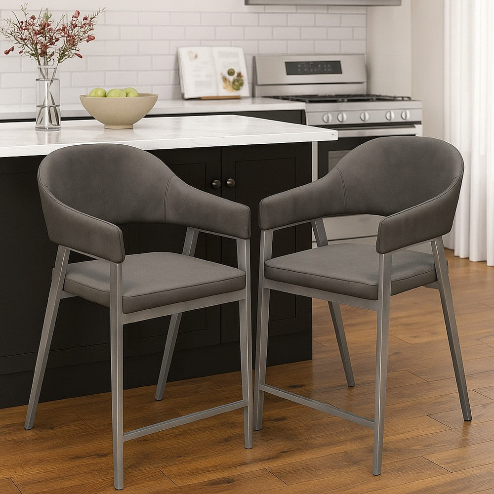 Arie Counter Height Chair Set of 2, Gray Faux Leather Seat and Back -BM338770