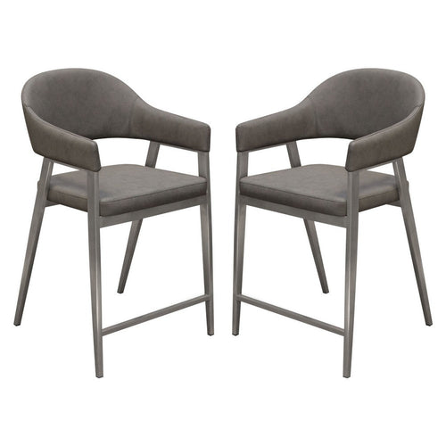 Arie Counter Height Chair Set of 2, Gray Faux Leather Seat and Back -BM338770