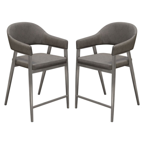 Arie Counter Height Chair Set of 2, Gray Faux Leather Seat and Back -BM338770