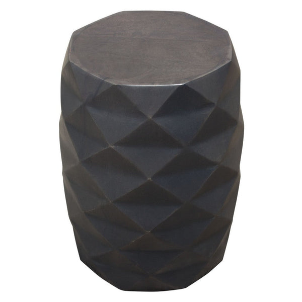 Fery Side End Table, 14 Inch, Smoke Gray Mango Wood w Geometric Motifs -BM338782