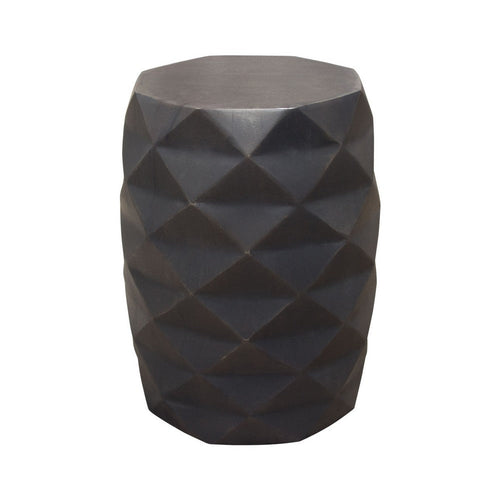 Fery Side End Table, 14 Inch, Smoke Gray Mango Wood w Geometric Motifs -BM338782