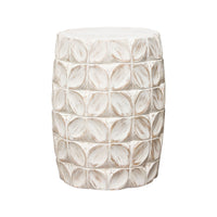 Fery Side End Table, 14 Inch, Distressed White Mango Wood w Leaf Motifs -BM338783
