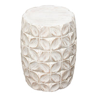 Fery Side End Table, 14 Inch, Distressed White Mango Wood w Leaf Motifs -BM338783