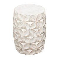 Fery Side End Table, 14 Inch, Distressed White Mango Wood w Leaf Motifs -BM338783