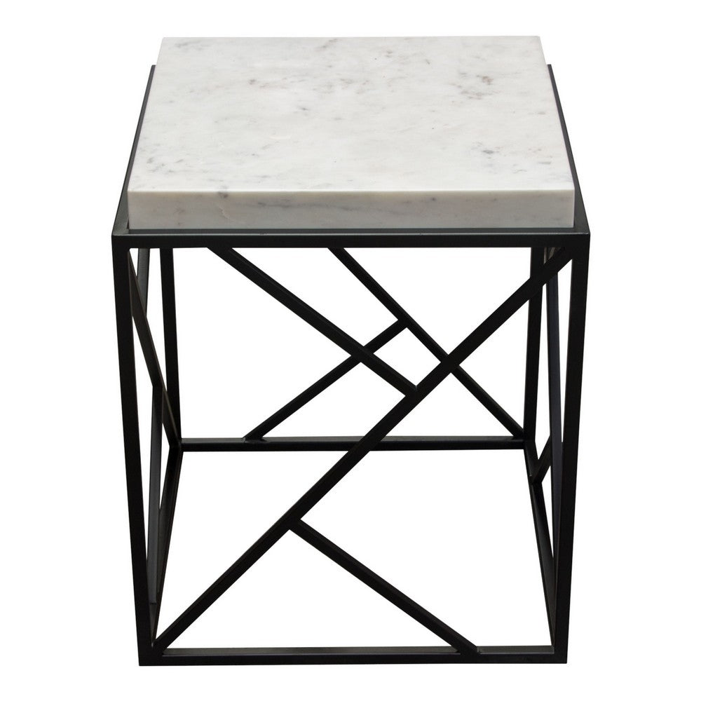 Mez Accent Side End Table, 18 Inch Square Gray Marble Top, Black Iron -BM338785