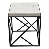 Mez Accent Side End Table, 18 Inch Square Gray Marble Top, Black Iron -BM338785