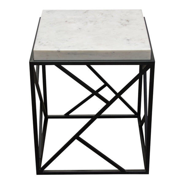 Mez Accent Side End Table, 18 Inch Square Gray Marble Top, Black Iron -BM338785