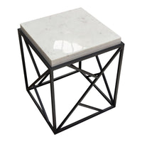 Mez Accent Side End Table, 18 Inch Square Gray Marble Top, Black Iron -BM338785