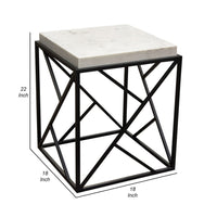 Mez Accent Side End Table, 18 Inch Square Gray Marble Top, Black Iron -BM338785