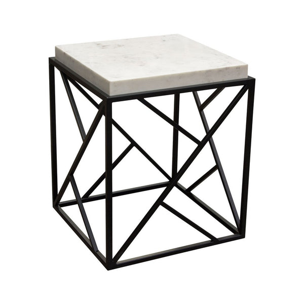 Mez Accent Side End Table, 18 Inch Square Gray Marble Top, Black Iron -BM338785