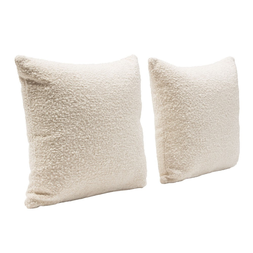 Wily Accent Pillow Set of 2, 16 Inch Square, Bone White Boucle Fabric - BM338793