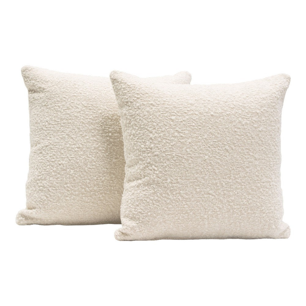 Wily Accent Pillow Set of 2, 16 Inch Square, Bone White Boucle Fabric - BM338793