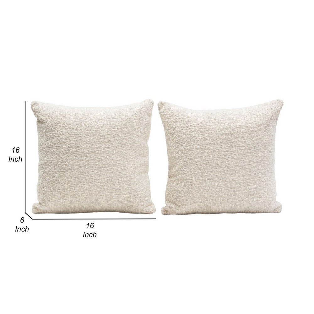 Wily Accent Pillow Set of 2, 16 Inch Square, Bone White Boucle Fabric - BM338793