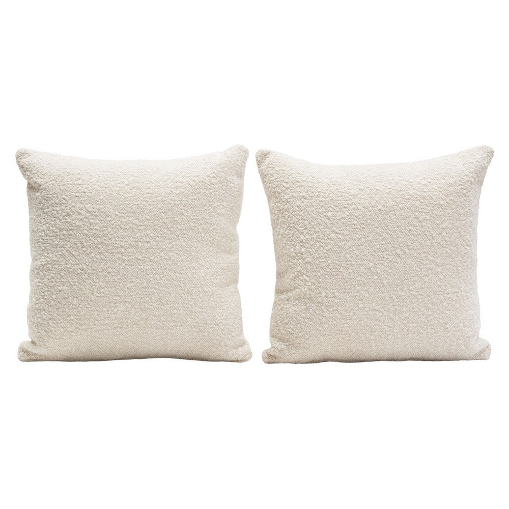 Wily Accent Pillow Set of 2, 16 Inch Square, Bone White Boucle Fabric - BM338793