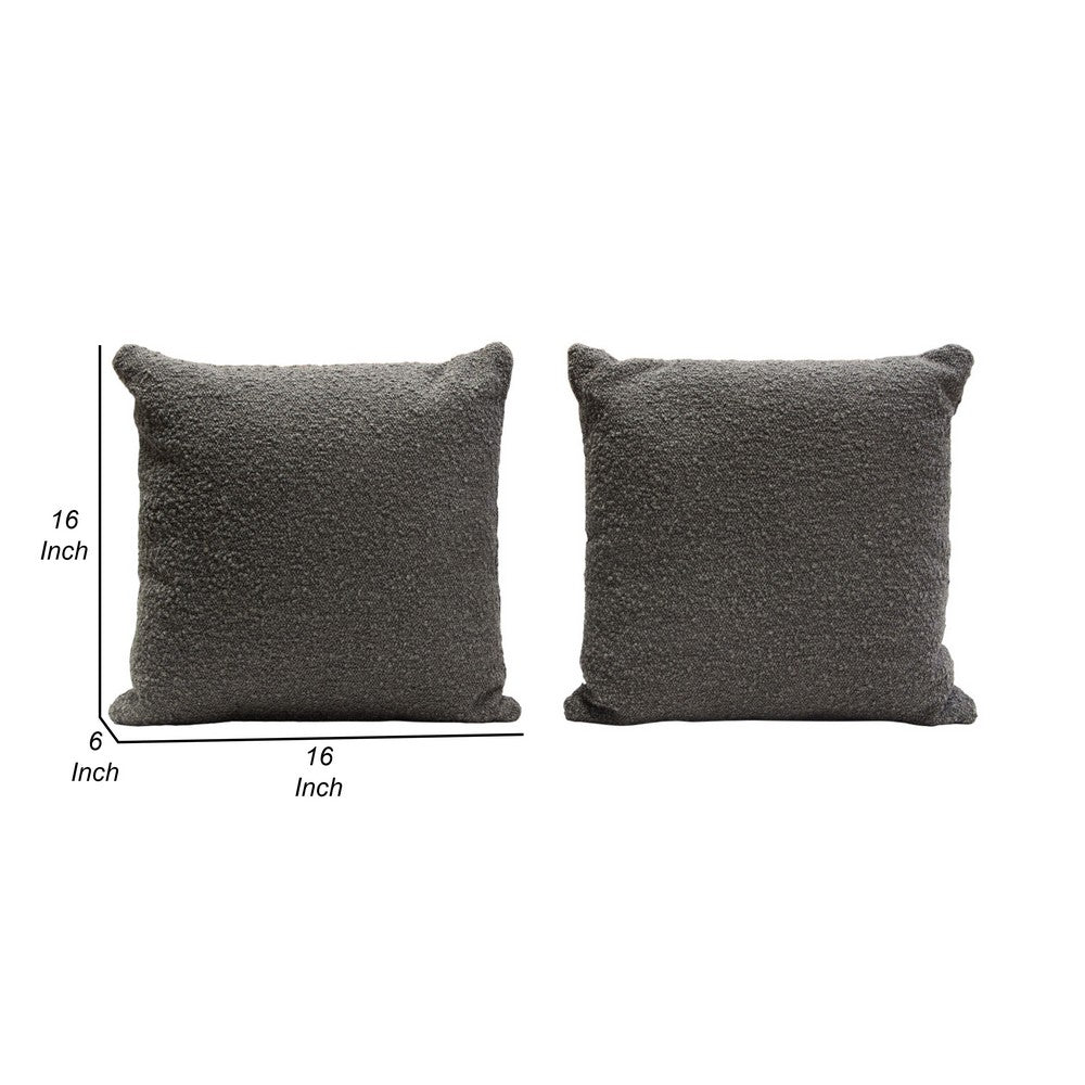 Wily Accent Pillow Set of 2, 16 Inch Square, Charcoal Black Boucle - BM338794