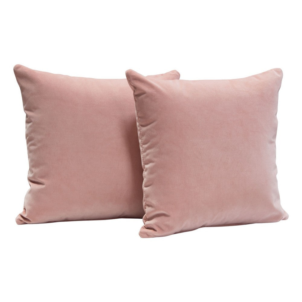 Wily Accent Pillow Set of 2, 16 Inch Square, Blush Pink Velvet Fabric - BM338795