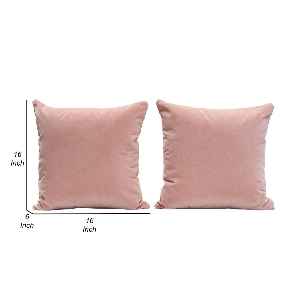 Wily Accent Pillow Set of 2, 16 Inch Square, Blush Pink Velvet Fabric - BM338795