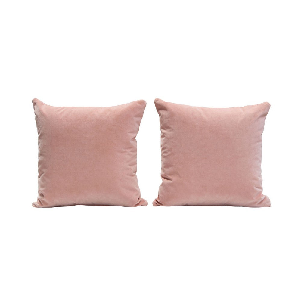 Wily Accent Pillow Set of 2, 16 Inch Square, Blush Pink Velvet Fabric - BM338795