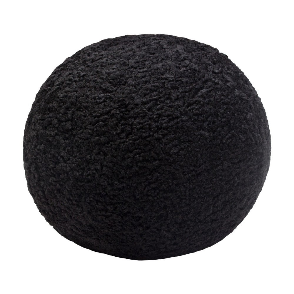 Wily Accent Pillow Set of 2, 10 Inch Round Ball, Black Faux Sheepskin - BM338796