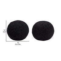 Wily Accent Pillow Set of 2, 10 Inch Round Ball, Black Faux Sheepskin - BM338796
